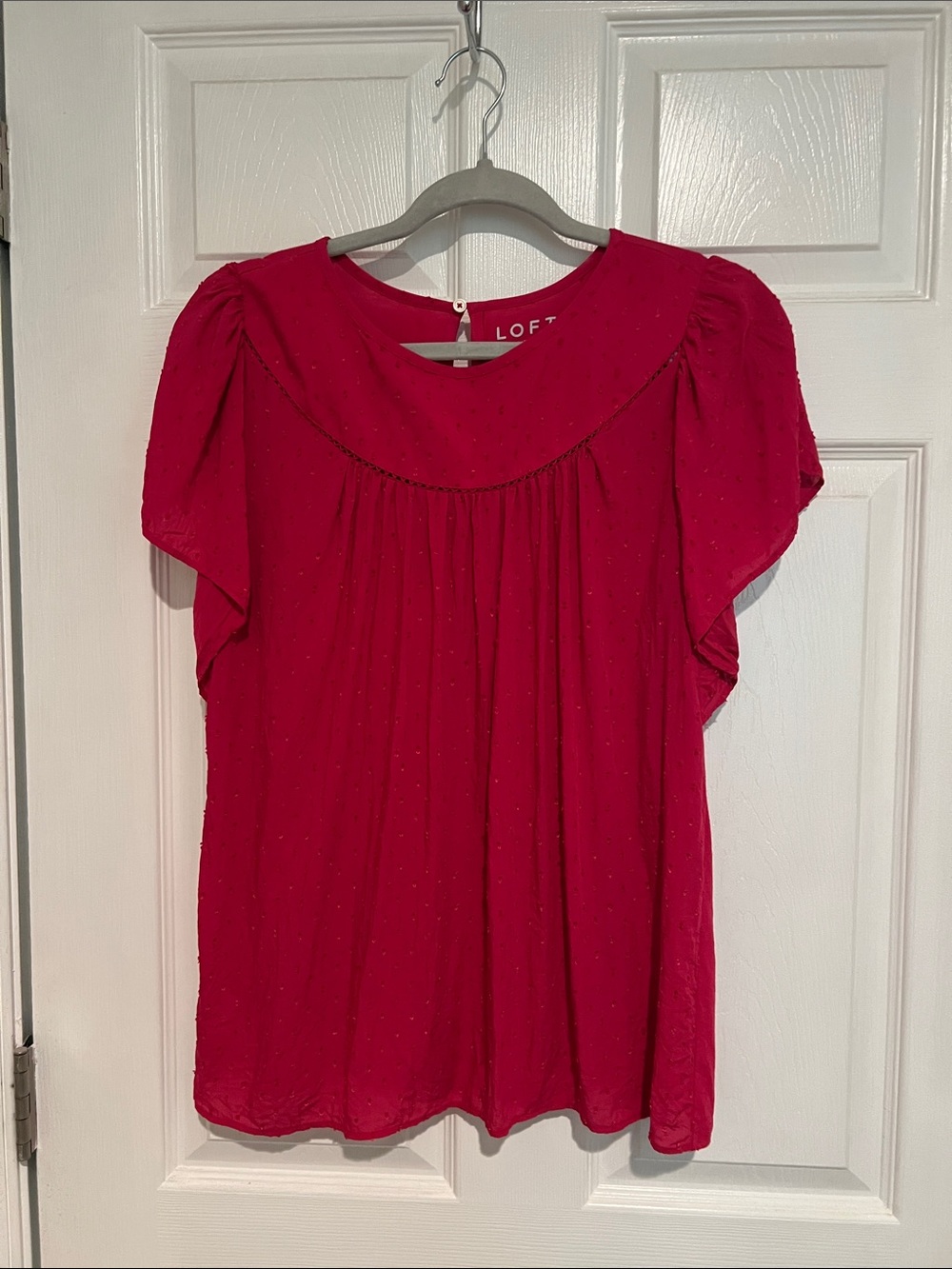 LOFT Bright Pink Flutter Sleeve Pleated Top